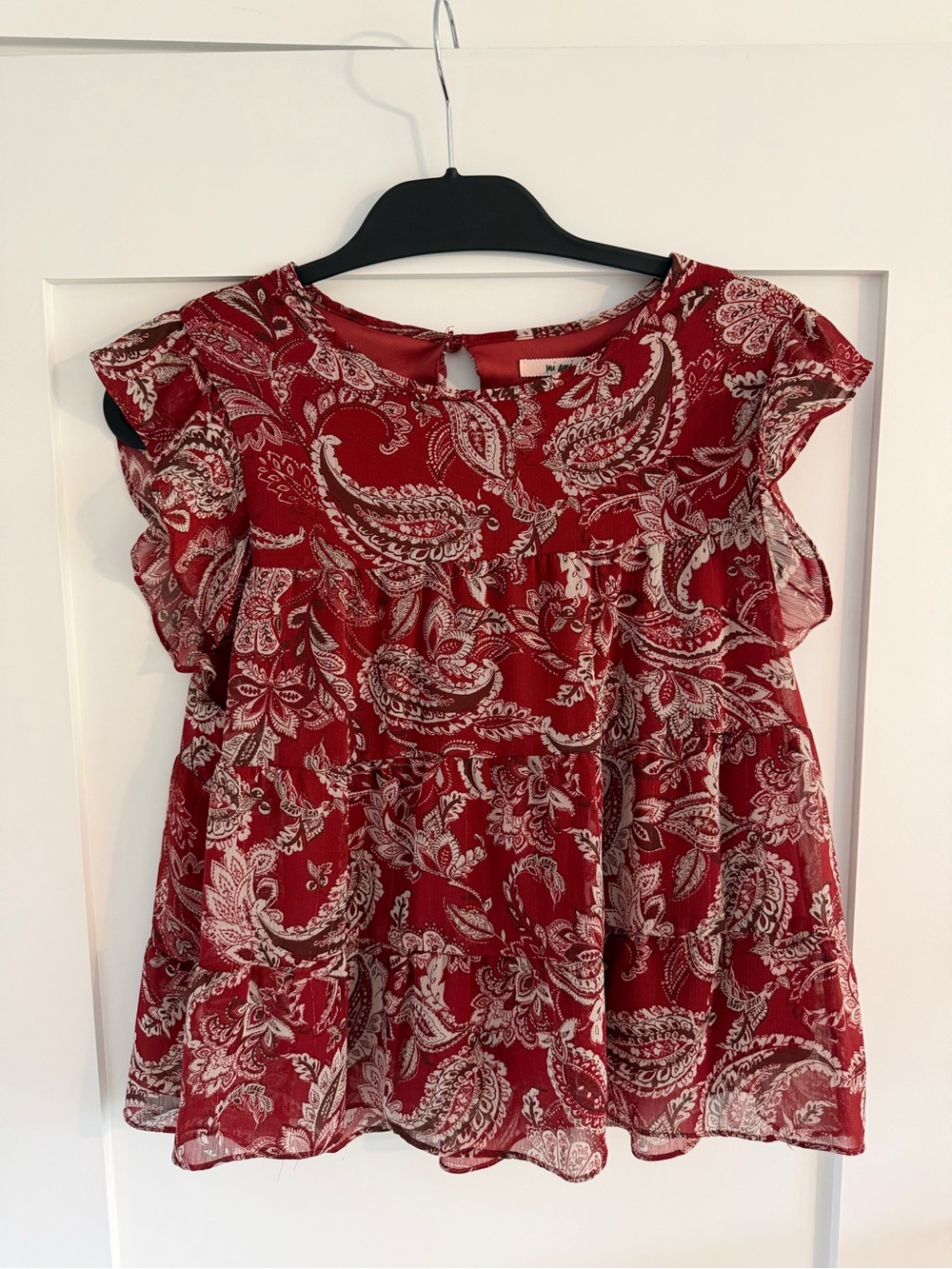 Mi Ami Red Paisley Peplum Tiered Top